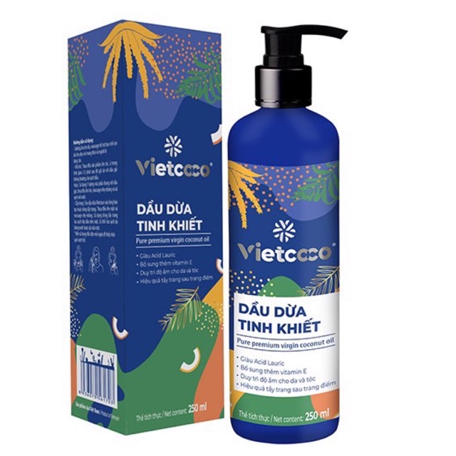 Dầu Dừa Mỹ Phẩm Organic Vietcoco Chai Vòi 250ml / chai xịt 130ml , dưỡng mi, dưỡng mội.....