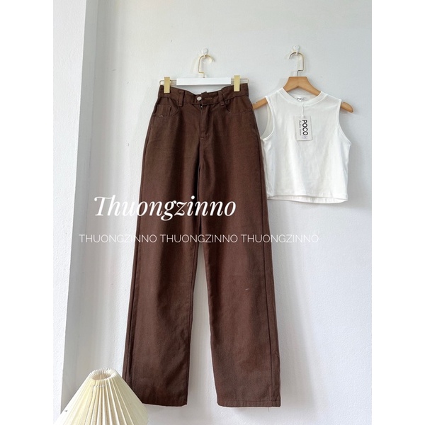 [Mẫu HOT ]Quần jean ống rộng NÂU TÂY cạp cao vintage , quần bò cullotess cạp cao chất Jean Quảng Châu siêu đẹp