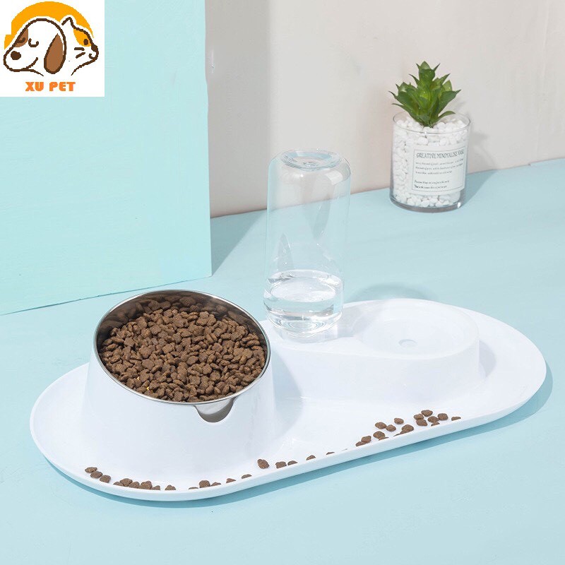 [Mã 252FMCGSALE giảm 8% tối đa 100k đơn 500K] Bát Ăn Cho Mèo Tránh Bẩn Sàn Nhà Kèm Bình Uống Nước Tự Động