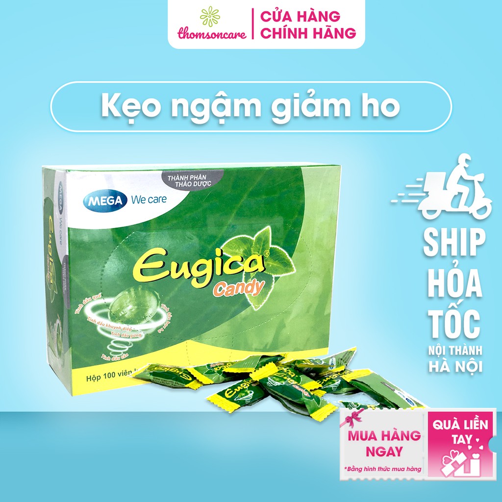 Eugica kẹo ngậm hỗ trợ giảm ho - Hộp 100 viên.