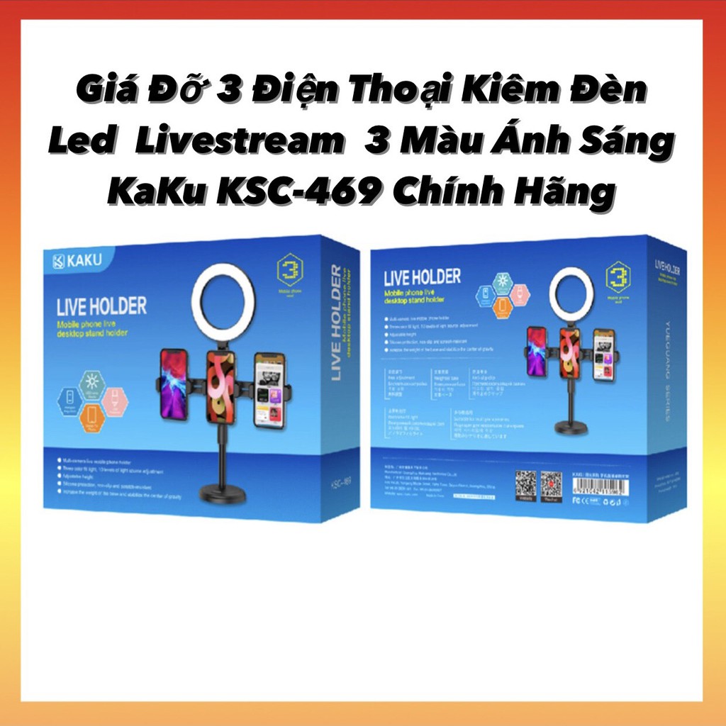 Đèn livestream để bàn,đèn livestream bán hàng,kẹp được 3 giá đỡ,chế độ sáng 3 màu,tuỳ chỉnh,chính hãng KAKU KSC-469.