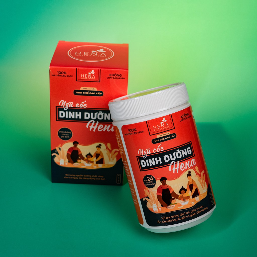 Ngũ cốc ăn sáng dinh dưỡng HENA 500G với hơn 20 loạt hạt, cung cấp bữa ăn sáng dành cho cả gia đình
