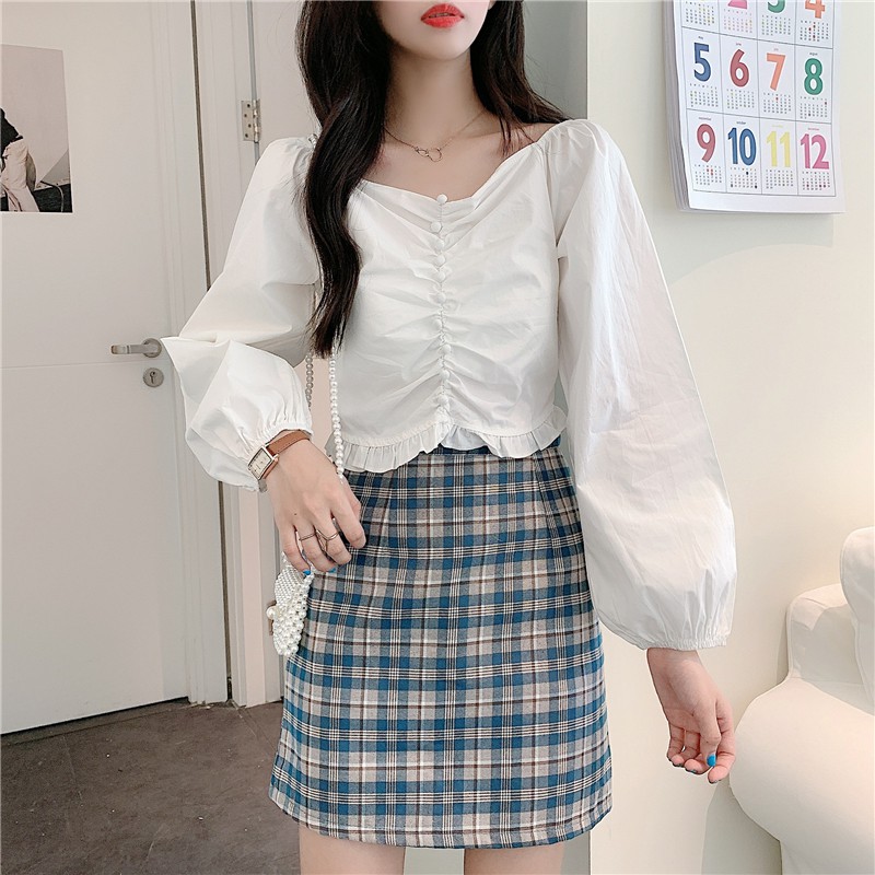 Áo Croptop Tay Dài Màu Trơn Phong Cách Hàn Quốc Có Size Lớn S-5Xl