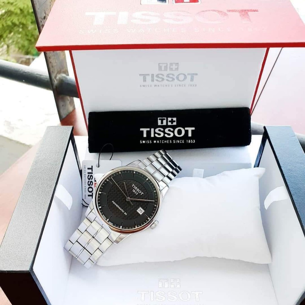 Đồng hồ Nam chính hãng Tissot 1853 Powermatic T086.407.11.201.02 Size 41,Mặt đen,Lịch-Máy cơ-Dây kim loại cao cấp
