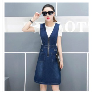 Đầm yếm jeans phối túi thời trang d698