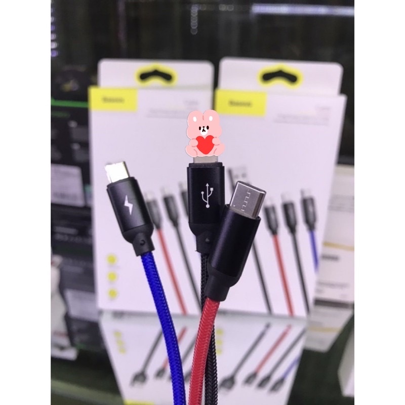 Dây Baseus chính hãng ba đầu cao cấp hỗ trợ cho các dòng máy samsung, i.phone, oppo, mi,...