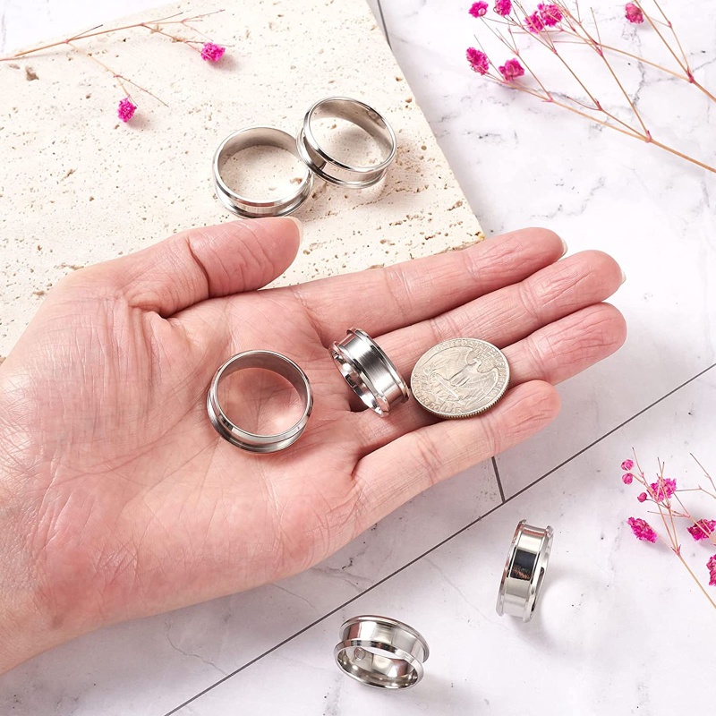 Bộ 6 Nhẫn Bằng Thép Không Gỉ Có Rãnh Dùng Làm Trang Sức