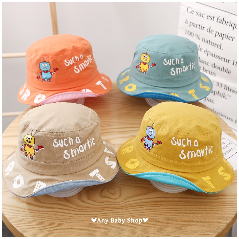 Mũ nón Bucket thời trang in hình Robot 5 màu cho bé trai và bé gái siêu cute hột me -có kèm dây nón   ❣❣