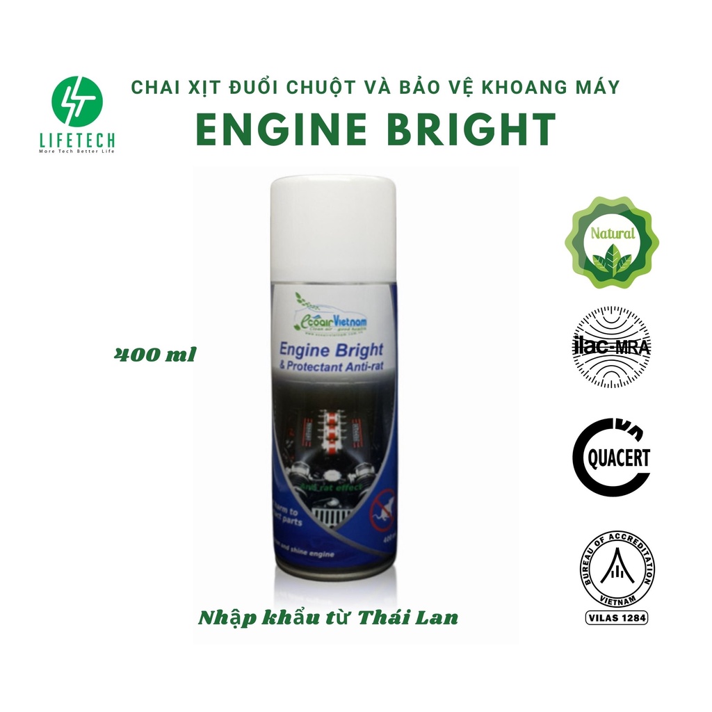 Xịt chống chuột &amp; làm sạch động cơ ô tô 3in1 Engine Bright hàng Thái Lan chính hãng (có video) EcoAirVN