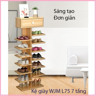 Kệ giầy dép gỗ 7 tầng có ngăn tủ phụ - Kệ giầy dép gỗ đẹp