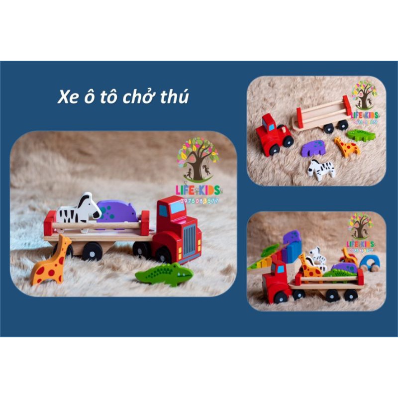 đồ chơi gỗ an toàn xuất khẩu Châu Âu - xe ô tô chở thú