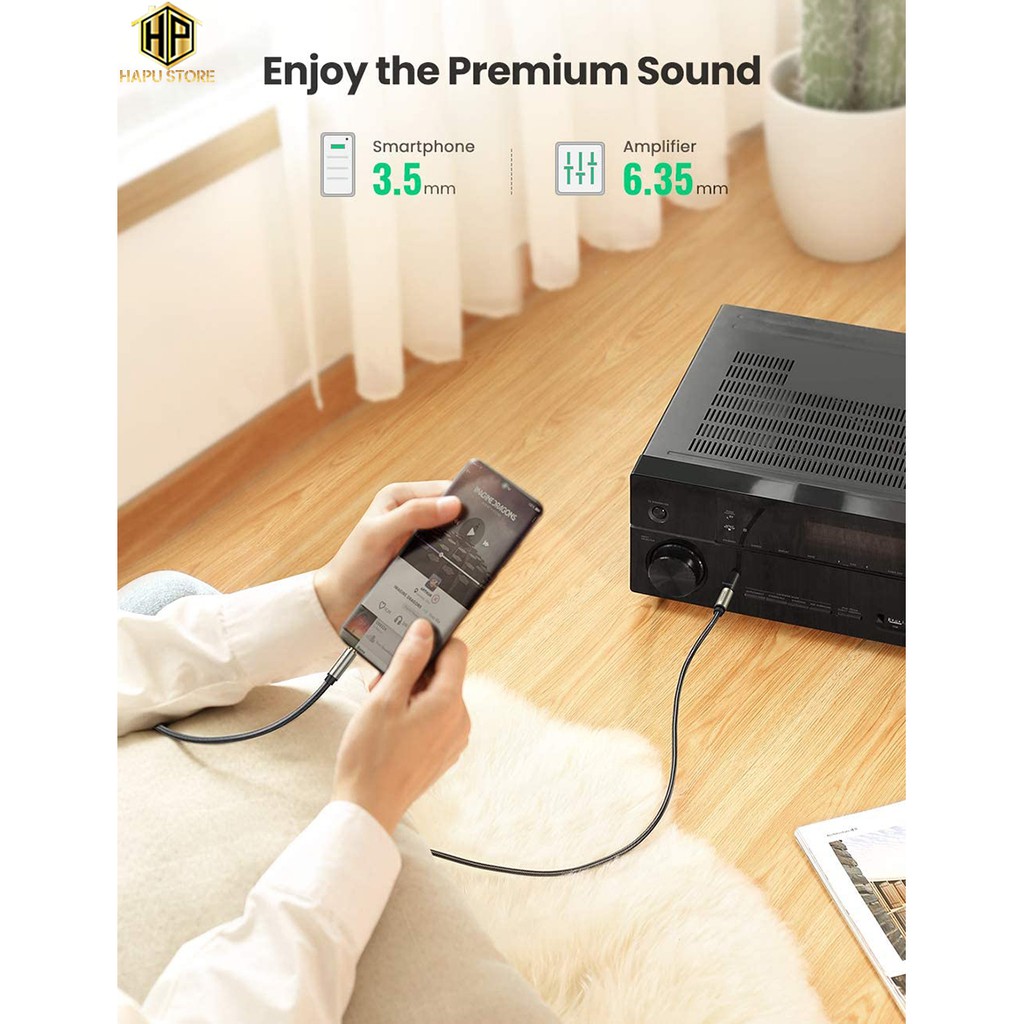 [Mã ELHACE giảm 4% đơn 300K] Dây cáp audio 3.5MM to 6.5MM hai đầu dương Ugreen 10628 dài 2m chính hãng - Hapustore