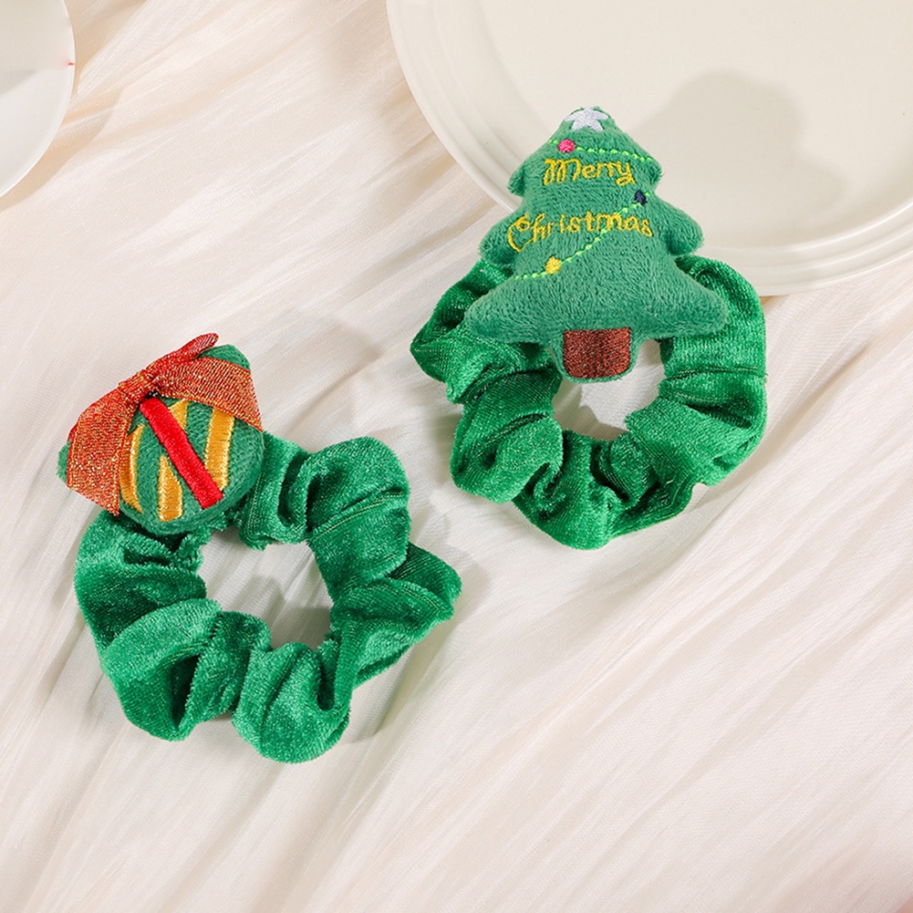 Dây Cột Tóc Phối Lông Co Giãn Đính Nơ Phong Cách Giáng Sinh Cho Nữ