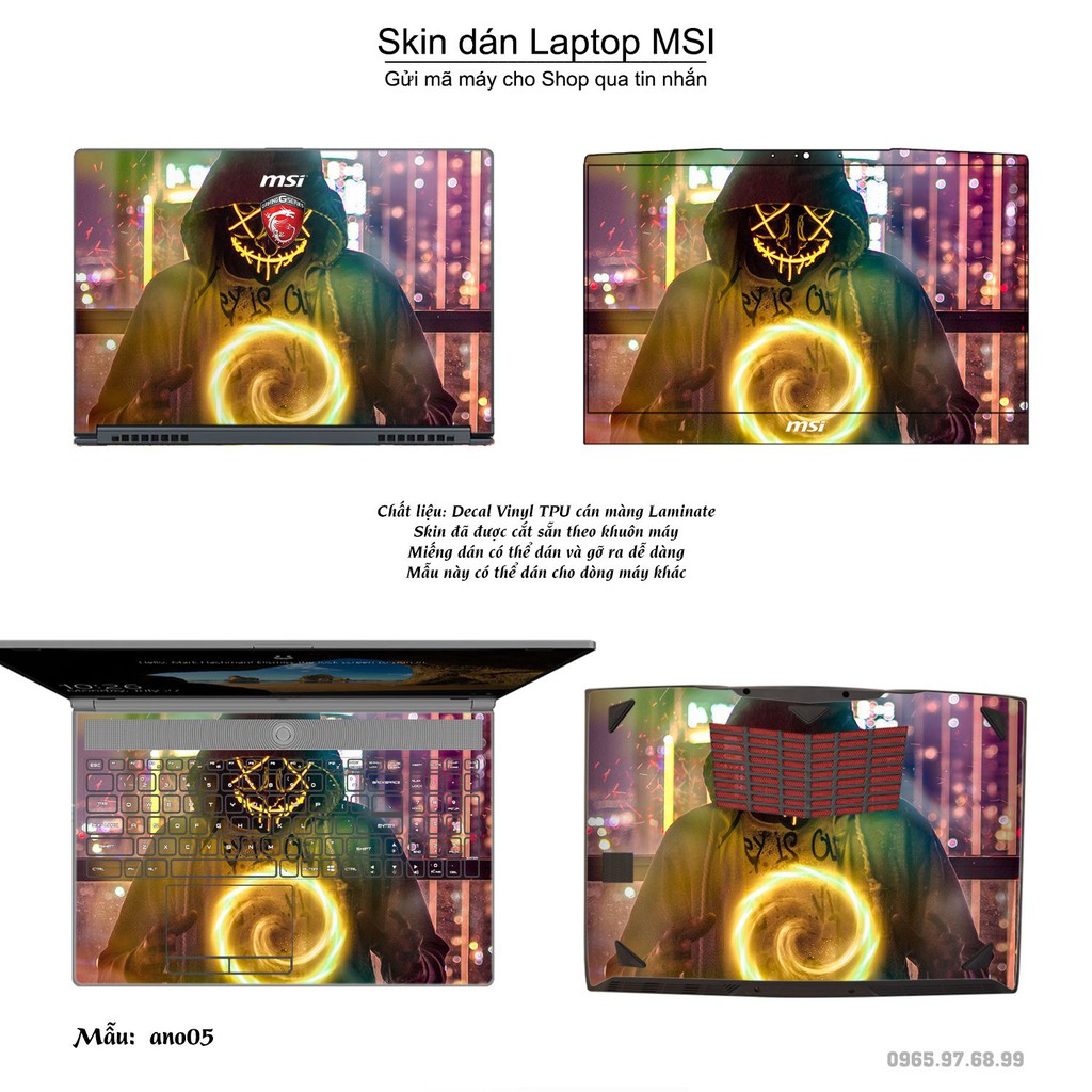 Skin dán Laptop MSI in hình Anonymous (inbox mã máy cho Shop)