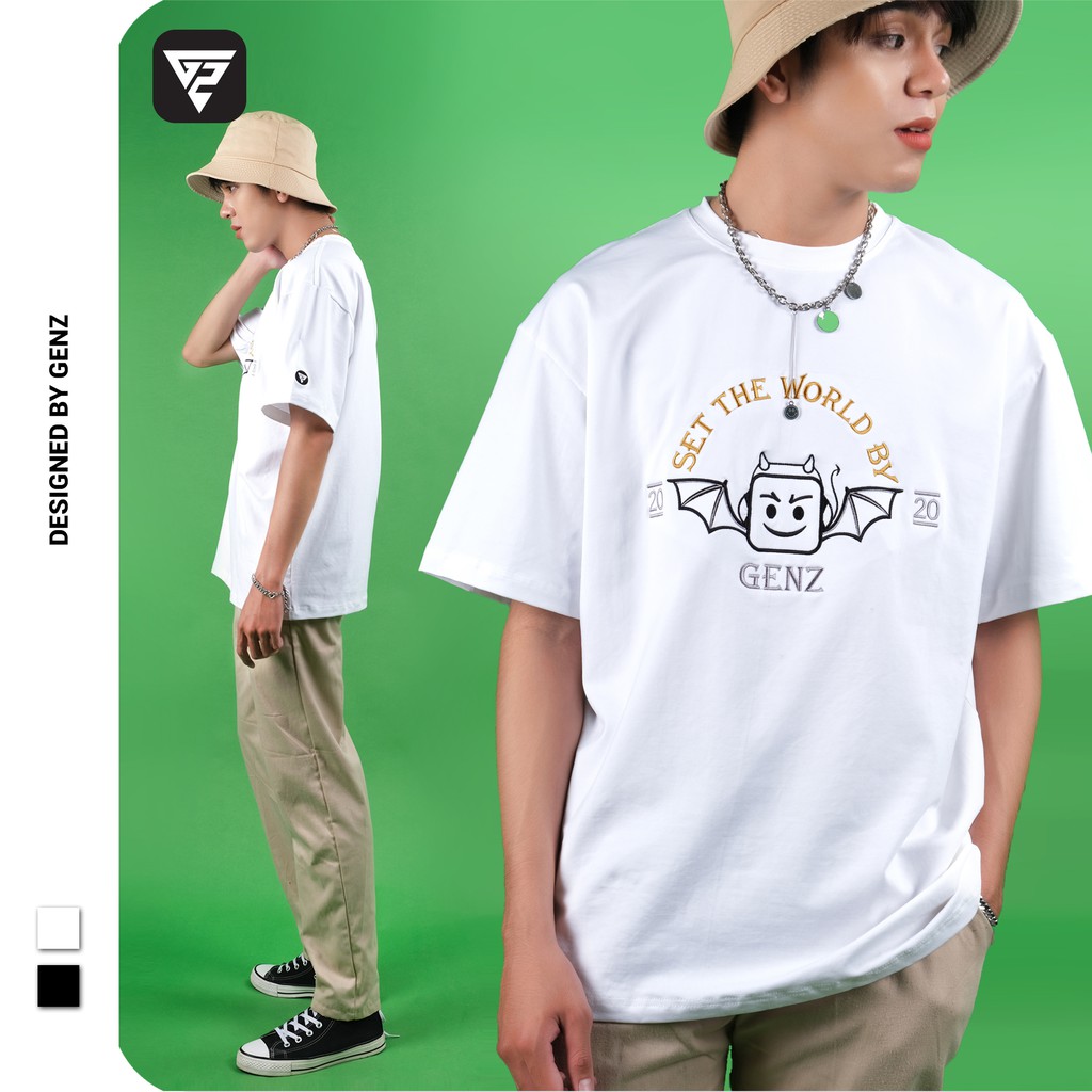 Áo thun tay lỡ GENZ phông Unisex nam nữ Premium Cotton oversize form rộng Devil Mascot | WebRaoVat - webraovat.net.vn