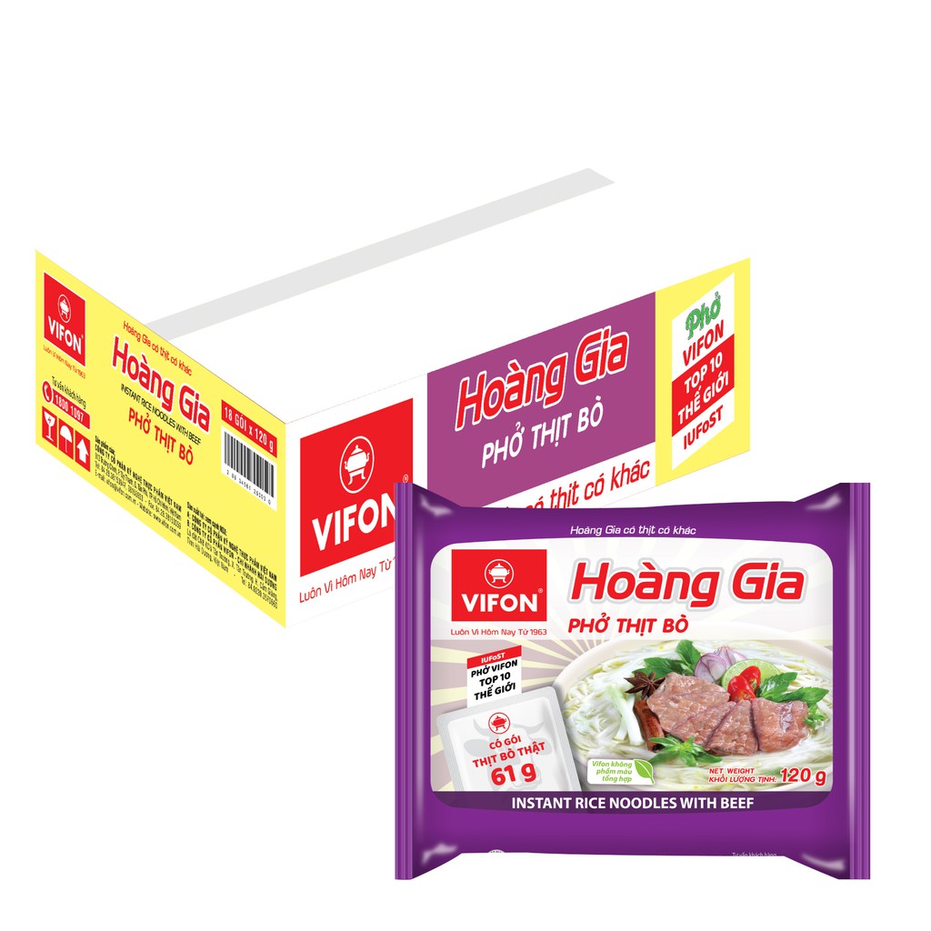 [UY TÍN] Thùng 18 Gói Phở Bò Hoàng Gia VIFON Có Gói Thịt Kèm Theo (120g/Gói) [CHÍNH HÃNG]