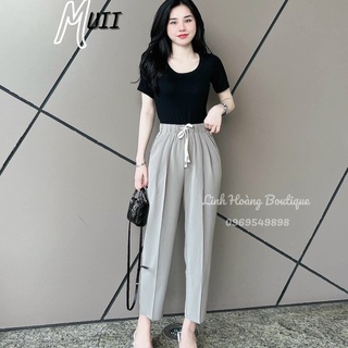 Quần Baggy Ruby Xếp Ly Cạp Chun Buộc Nơ Tôn Dáng