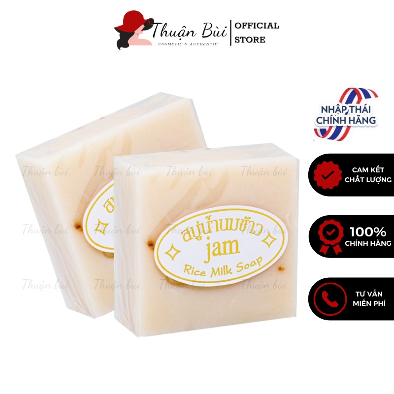 Xà Phòng Cám Gạo Thái Lan Xà Phòng Trắng Da Jam Rice Milk Soap Bánh Vuông 65gr