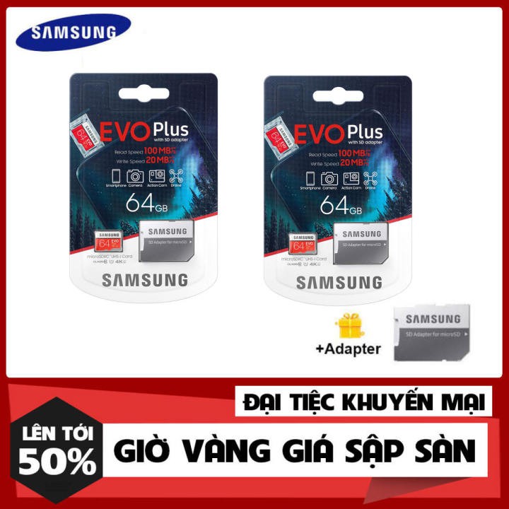 [Shop Mới Xả Kho] Bộ 2 Sản Phẩm Thẻ nhớ MicroSDXC Samsung Evo Plus 64GB U3 4K R100MB/s W60MB/s - Box Anh New Kèm Adapter