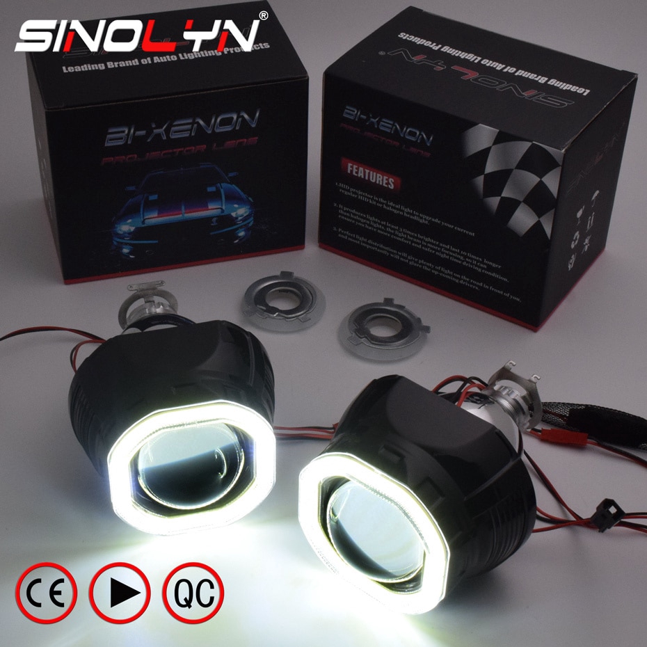 Đèn bi cầu Vòng thiên thần Đèn Pha Led Mini Hình Vuông 2.5 Inch Cob Hid Màu Đen Dành Cho Xe Hơi Xe Máy H1 H4 H7