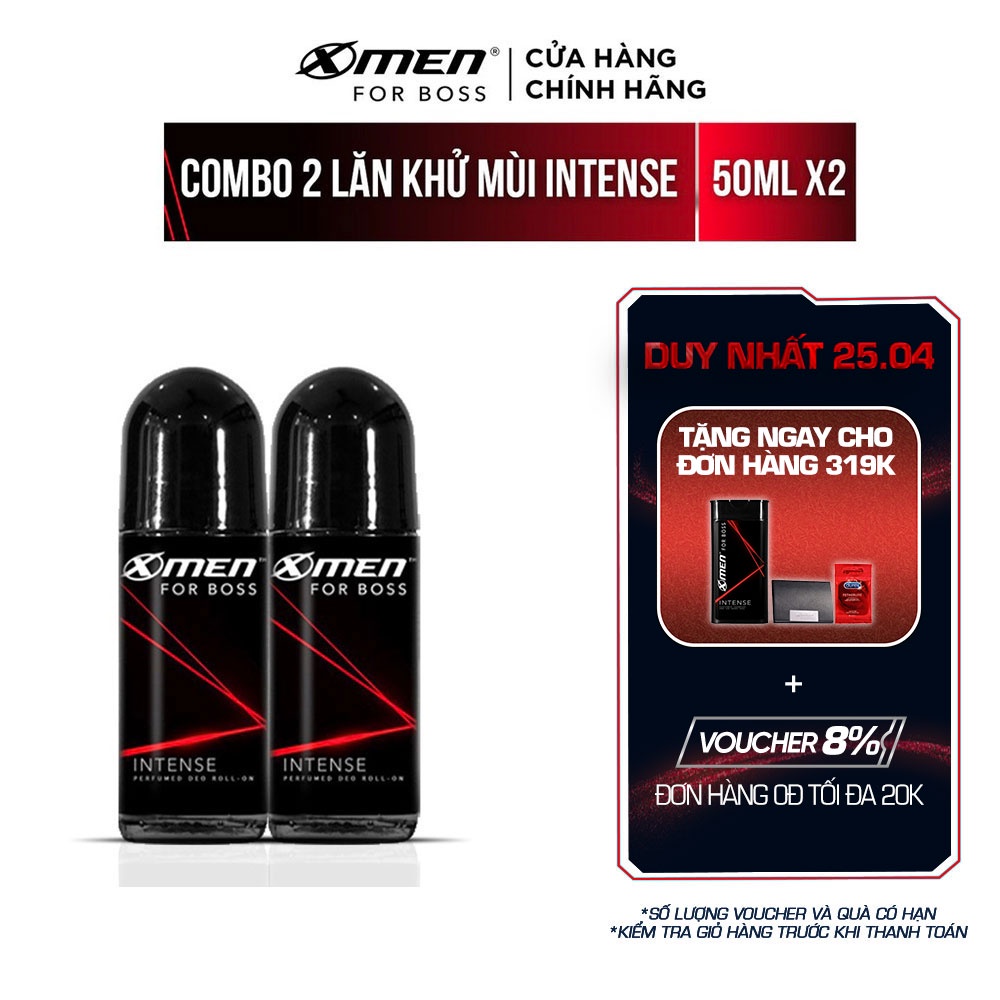 [Mã COSMEN giảm 8% đơn 250K] Bộ 2 Lăn khử mùi Xmen for boss 50ml Hương Trầm Nội Lực Intense