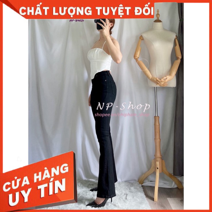 {Giá tận gốc} Quần jean ống loe lưng cao trơn dài Quần bò nữ mềm mịn sang chảnh form vnxk - HANA Shop