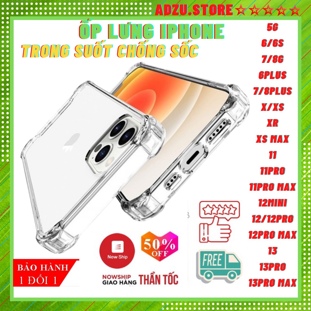 Ốp lưng Iphone trong suốt chống sốc 11 12 Mini Pro X Xs Max 7 8 6 6s Plus Xr 5 5s SE 2020 SE2 13 Pro 13Pro Max
