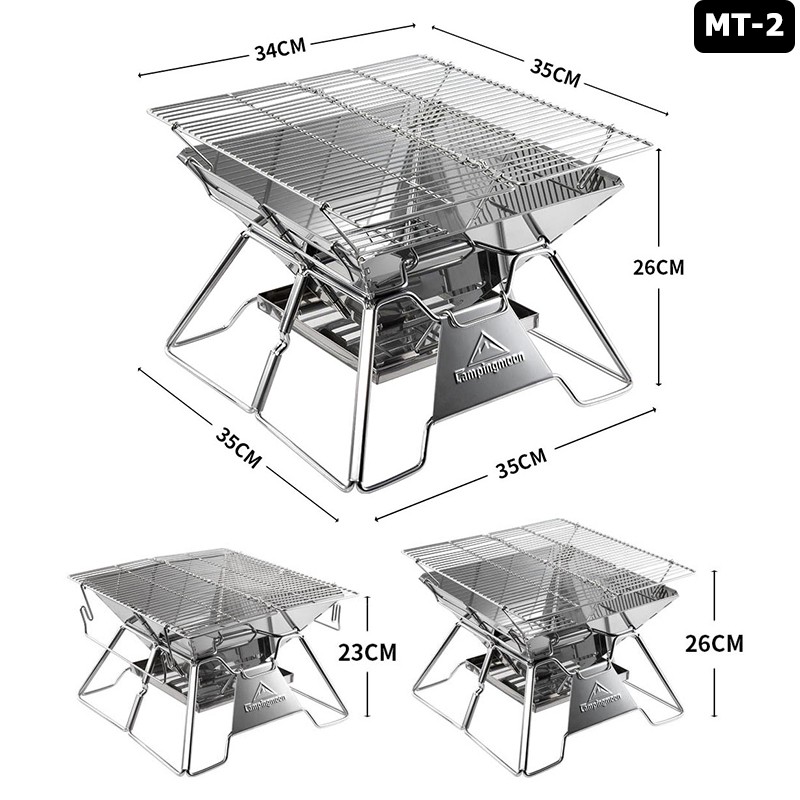 Bếp nướng than hoa BBQ ngoài trời CAMPINGMOON cỡ lớn inox 304 dã ngoại du lịch Lò nướng thịt gấp gọn xách tay cao cấp