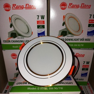 Đèn LED âm trần đổi màu 110/9W viền vàng Rạng Đông