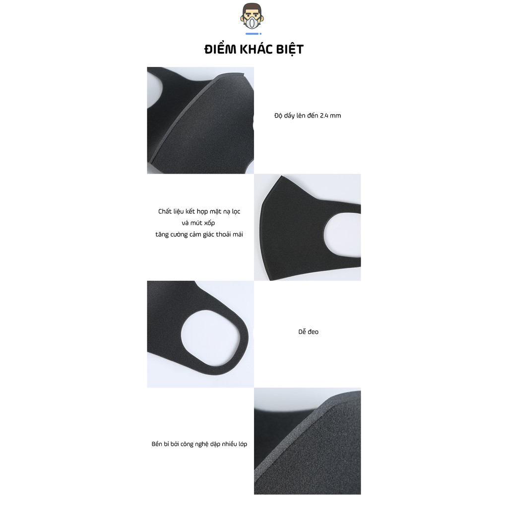 Combo 3c Khẩu trang bọt biển cao cấp SponDuct không van chính hãng không mùi - người lớn #Khẩu Trang Pitta Mask Nhật bản