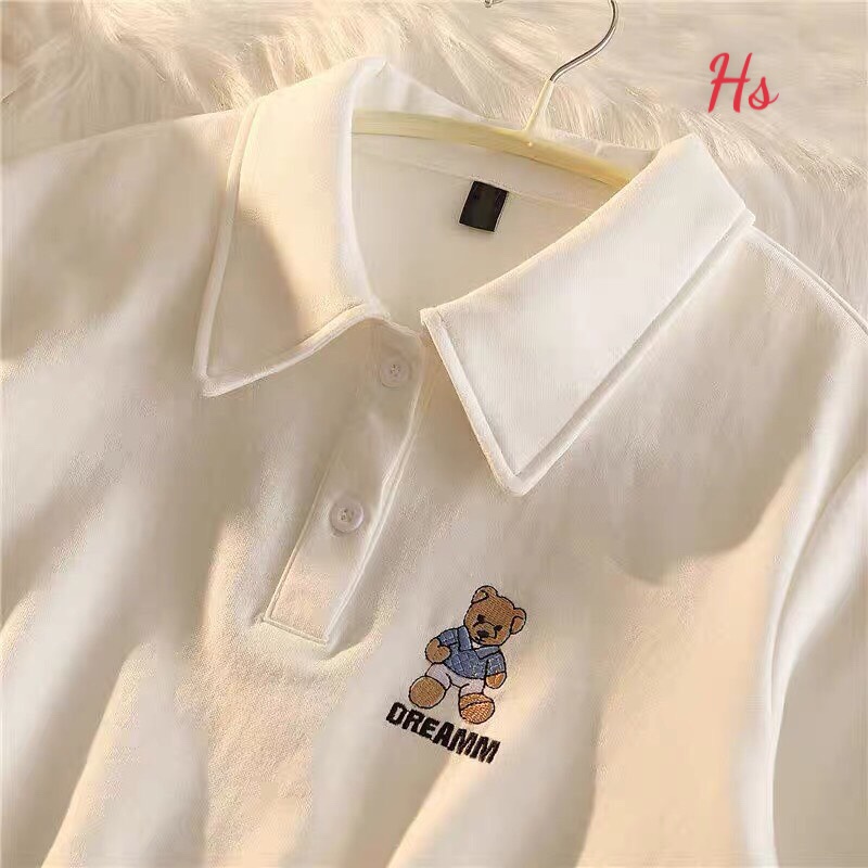 Áo Polo Croptop In Hình Gấu Dễ Thương và cá tính
