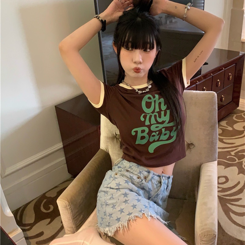 Áo Thun Nữ Tay Ngắn Dáng Ôm In Chữ