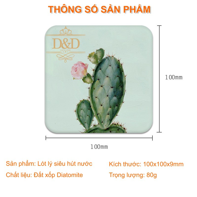 Miếng lót, tấm lót ly Diatomite siêu hút nước họa tiết, thông điệp dễ thương