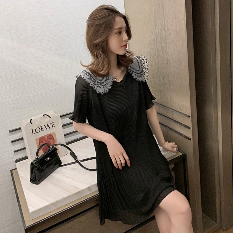 Váy chiffon nữ rộng ngắn tay cổ chữ V