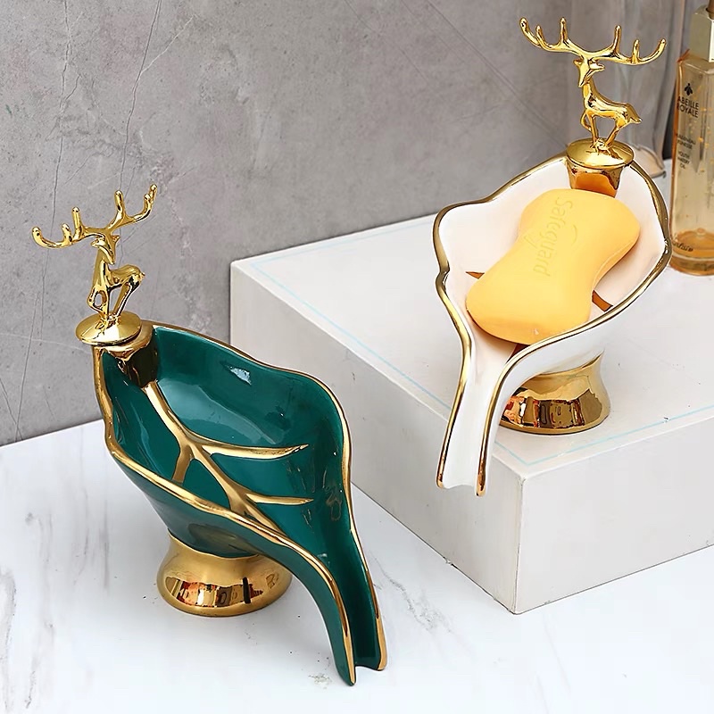 Đĩa Sứ Đựng Xà Phòng Thiết Kế Thông Minh Kèm Chú Hươu Cao Cấp