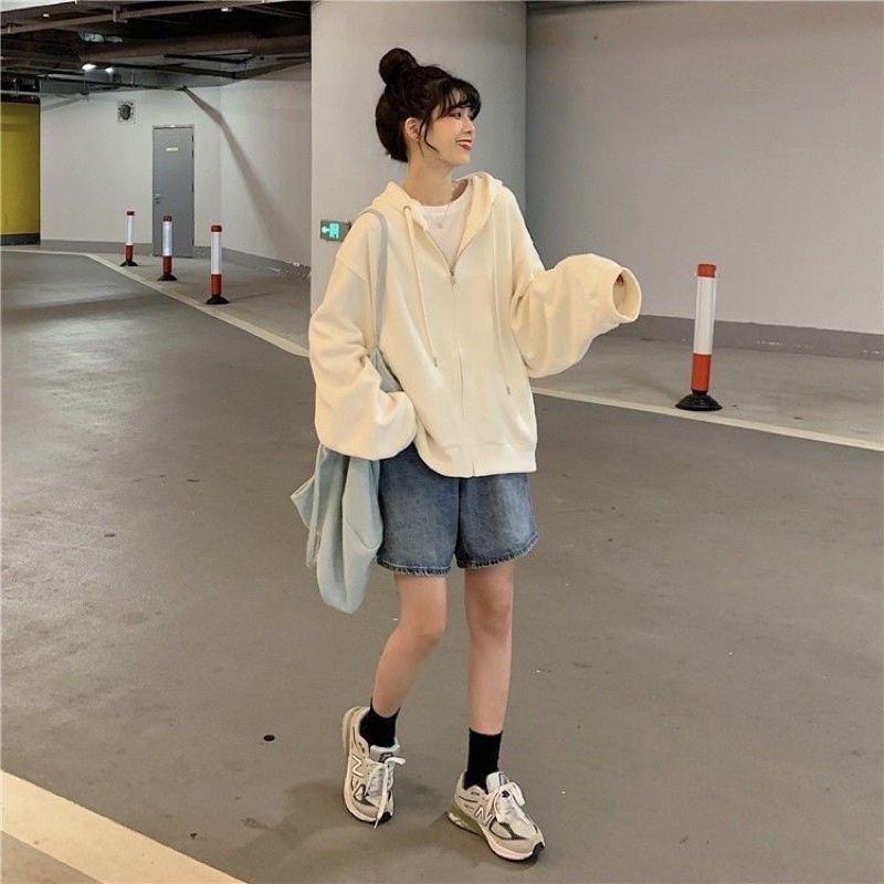 Áo Khoác Hoodie Trơn Mũ Khoá Kéo Form Rộng Nam Nữ Đen Trắng Xanh (hoodie trơn)