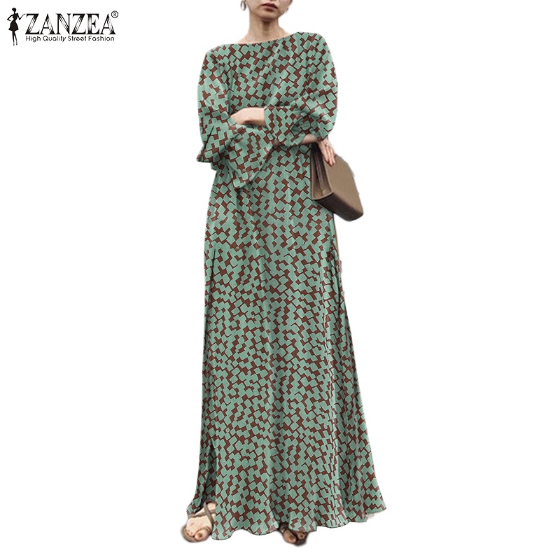 Zanzea Đầm Dài Tay Xẻ Tà Phong Cách Hàn Quốc Quyến Rũ Dành Cho Nữ