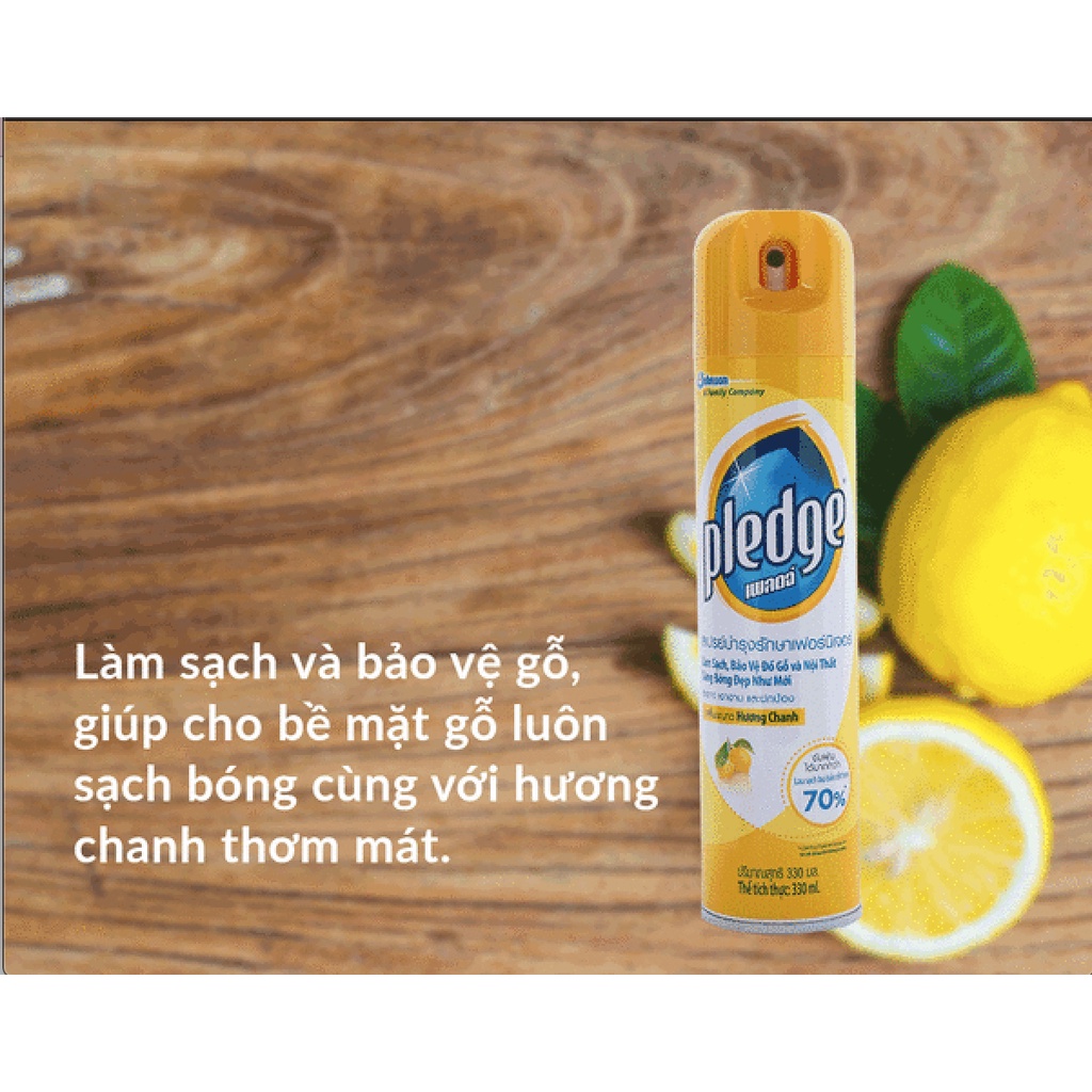Chai xịt làm sạch đánh bóng đồ gỗ,đồ da 330ml Pledge Hương Chanh-Hàng Chính Hãng-Nhập Khẩu Thái Lan