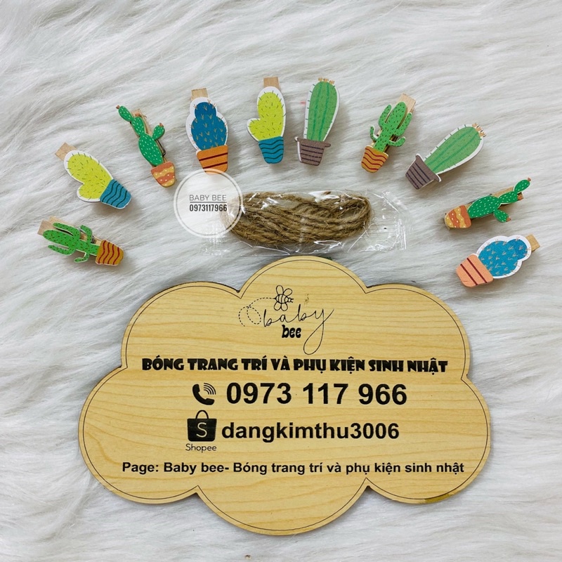 Bộ 10 Kẹp Ảnh Hình Bằng Gỗ Kèm Dây Treo
