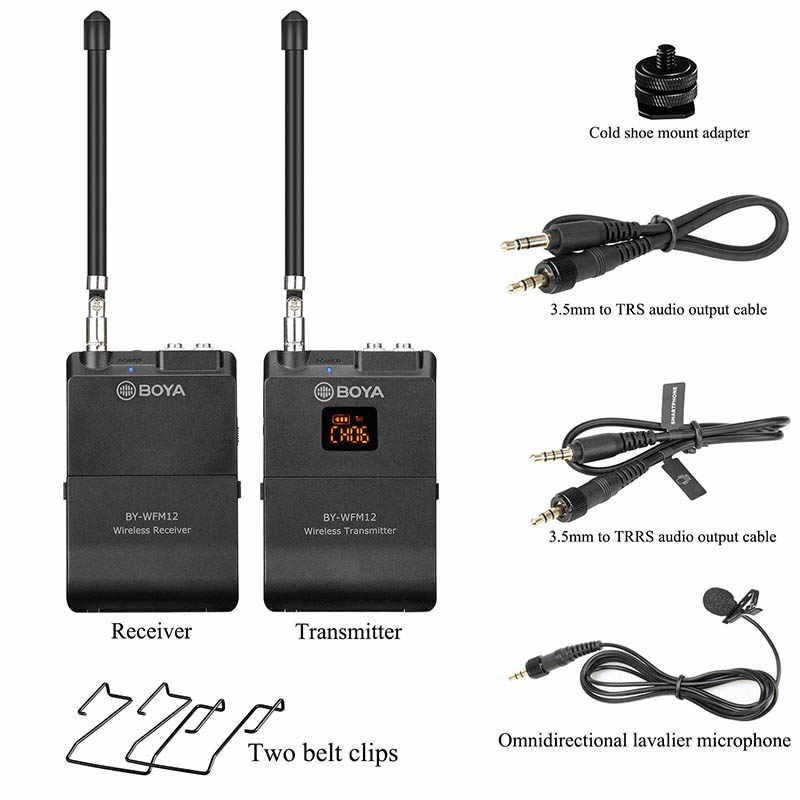 Micro không dây VHF cho máy ảnh, máy quay và điện thoại - Mic thu âm không dây BOYA BY-WFM12