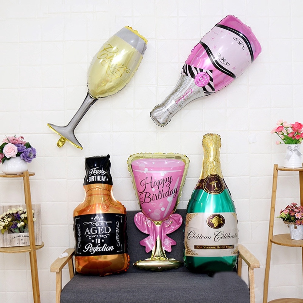 Bóng Nhôm Chai Ly Rượu, Bóng Kiếng Hình Chai Ly Champagne, Trang Trí Ngày Cưới, Tân Hôn, Party Sang Chảnh, Tiệc Mừng