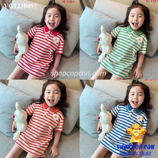 Đầm thun sọc in hoa cúc cho bé gái từ 26-36kg