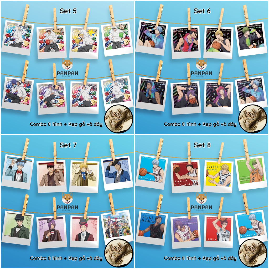 Combo 8 ảnh card lomo polaroid trang trí Anime Kuroko no Basket 2 (tặng kèm dây và kẹp)