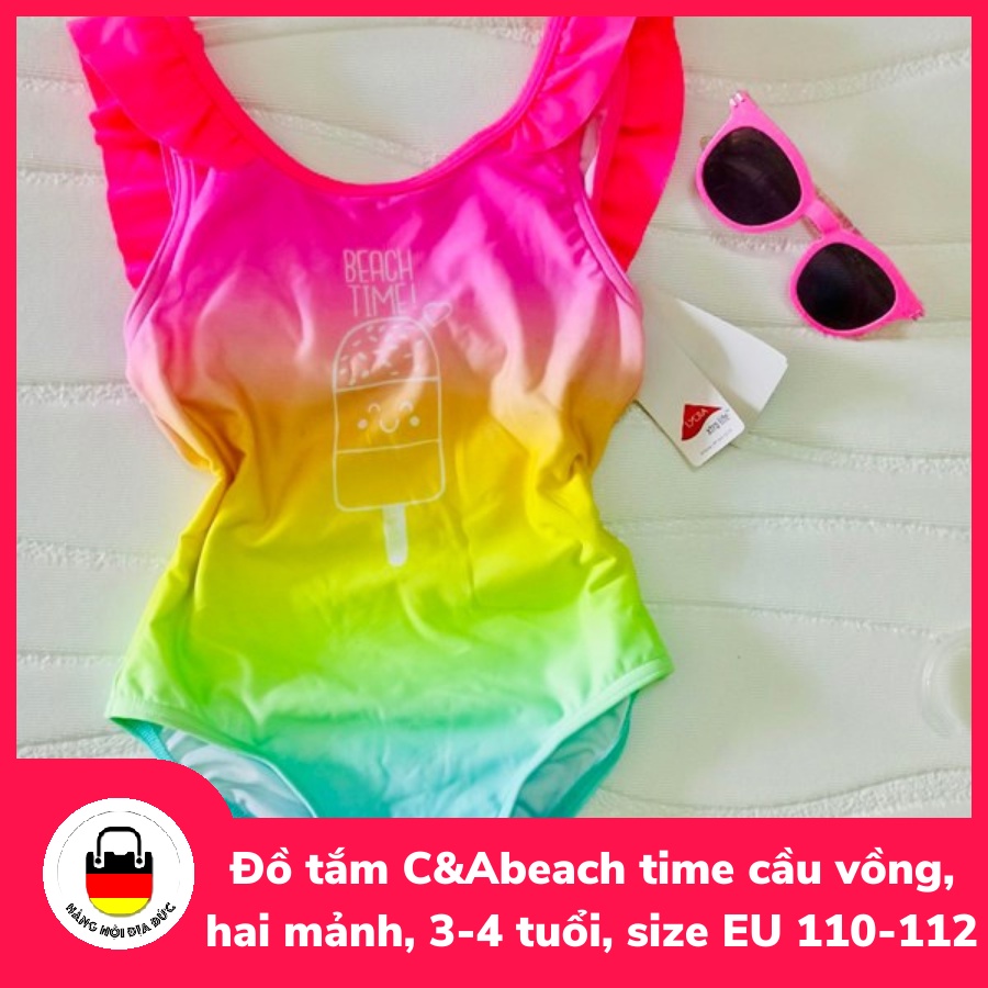 Đồ tắm C&A nội địa Đức beach time cầu vồng cho bé gái, hai mảnh, 3-4 tuổi, size EU 110-112 từ sợi LYCRA® XTRA LIFE ™