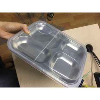 khay cơm inox 4 ngăn ( combo 10 bộ cả nắp )