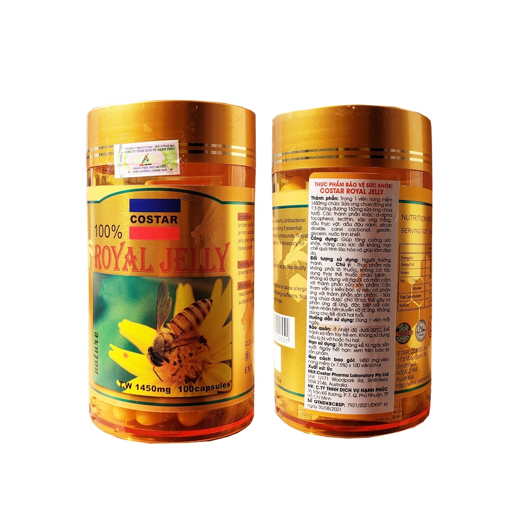 Viên Sữa ong chúa Costar royal jelly 1450mg hộp 100 - 365 viên dưỡng da chậm lão hóa