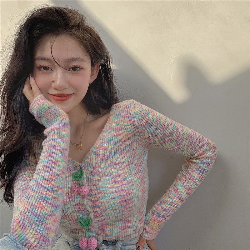 QKOOLE  Áo Lửng Dệt Kim Cổ Chữ V Gợi Cảm Cho Nữ