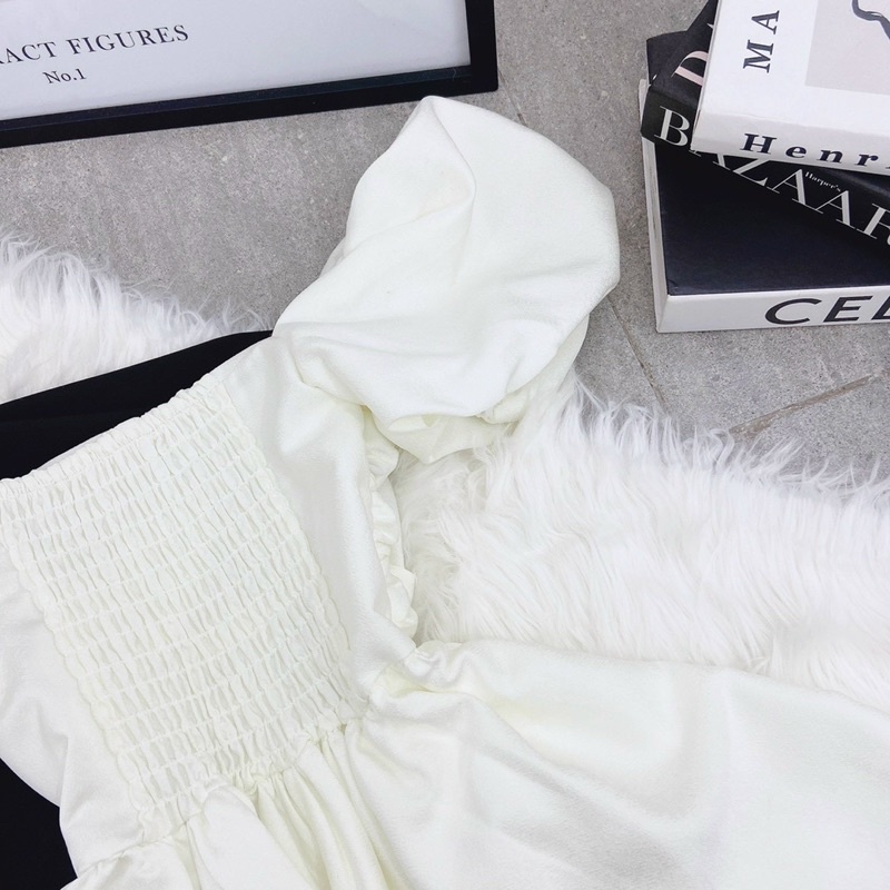 Đầm xoè rớt tay phồng nhúm lưng