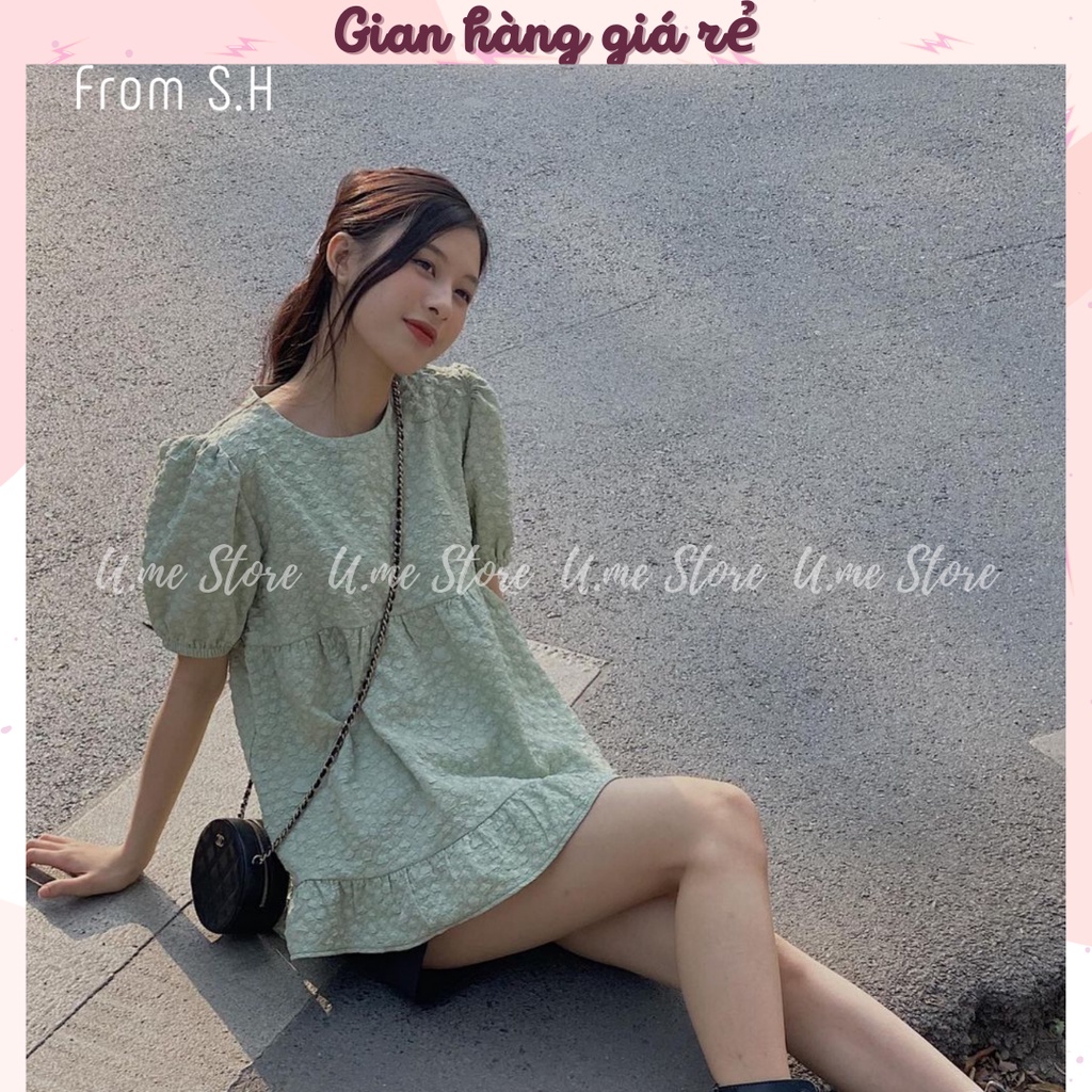 Kethy Babydoll - Áo Babydoll hai tầng ngắn tay Peplum vải gấm hoa nổi xịn 3 màu phong cách Hàn Quốc