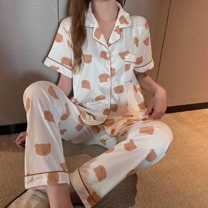 Bộ Đồ Ngủ Tay Ngắn Chất Cotton Họa Tiết Da Báo Thời Trang Xinh Xắn Cho Nữ